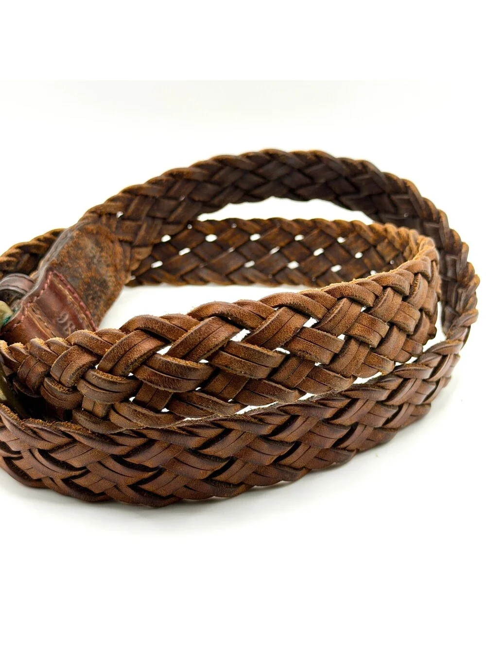Vintage 90s Dark Brown Genuine Leather Woven Braided Belt